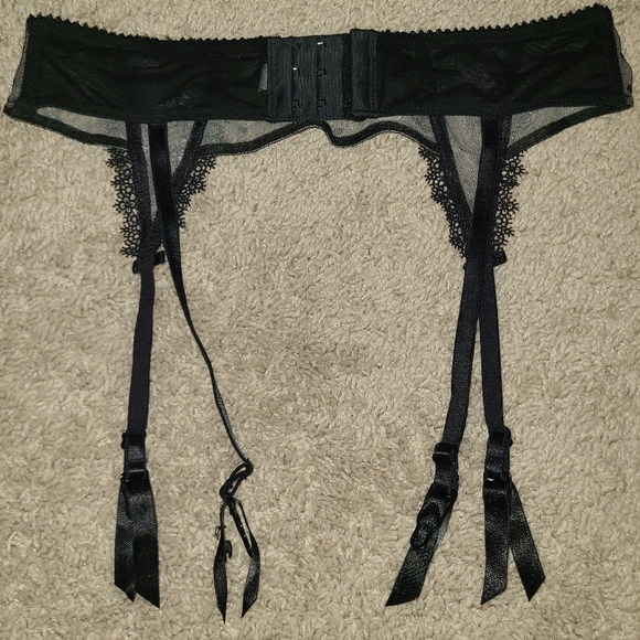 Felina Garter Belt Size S Sexy Swiss Dot Sheer Embroidered Mesh Lace Bows Clips - Picture 10 of 16
